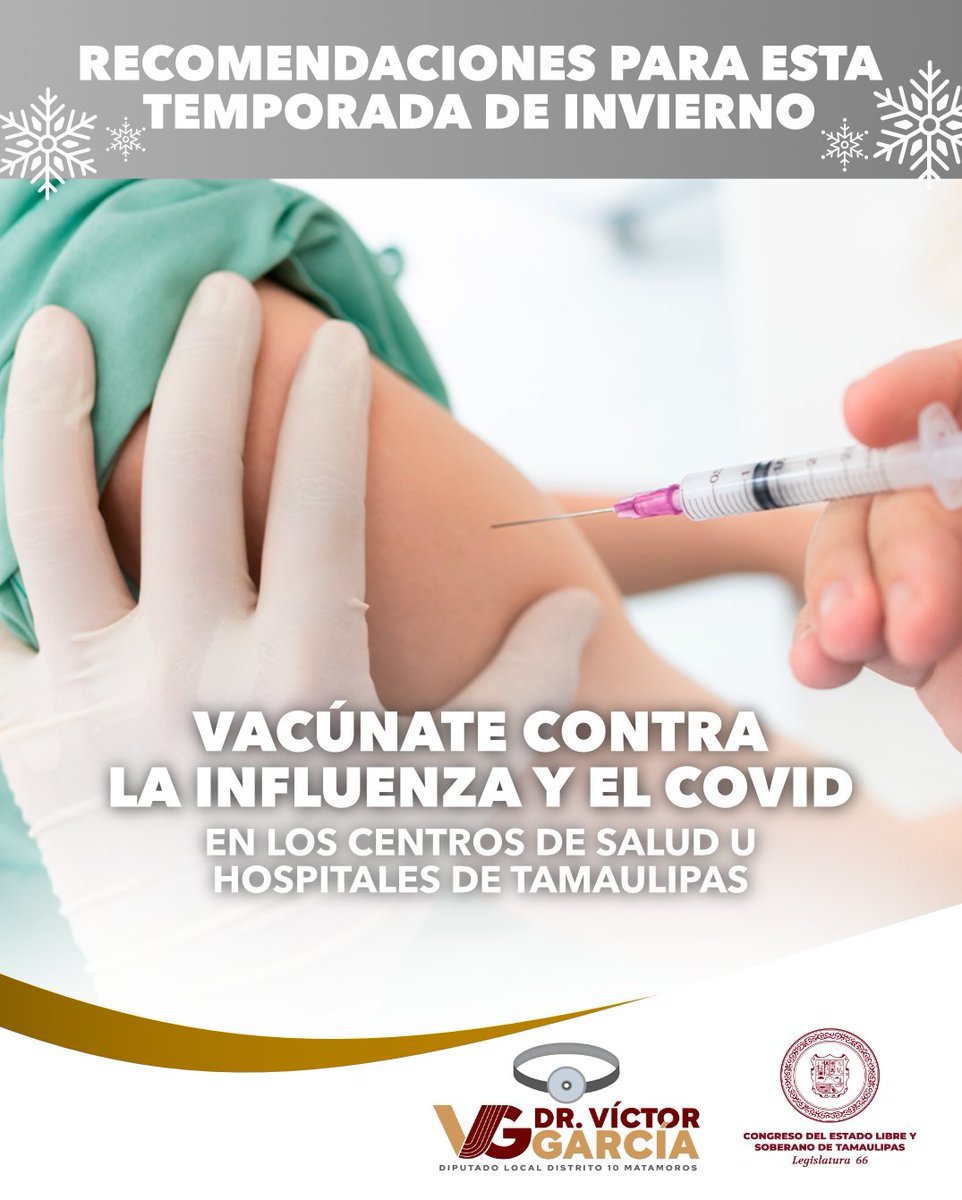 Cuidar tu salud y la de tu familia es una prioridad en esta #TemporadaInvernal❄️. Acude a tu Centro de Salud u Hospital más cercano y aplica tus vacunas contra la influenza y el COVID.

La prevención es la mejor herramienta para mantenernos fuertes y protegidos.
