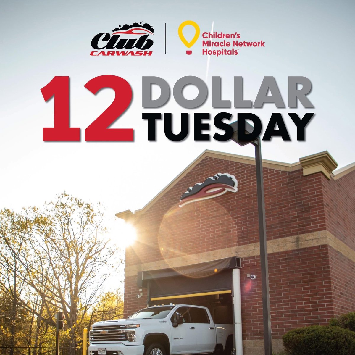 Stop by any <a href="/theclubcarwash/">Club Car Wash</a> location on Tuesdays throughout the year and get an MVP wash for just $12. One dollar of your purchase goes towards a local Children's Miracle Network Hospital.