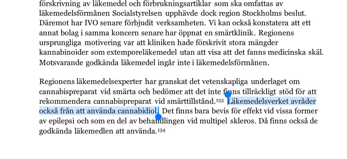 bonnier_david's tweet image. TLV:s delrapport har nu publicerats och tar bland annat upp extemporeförskrivningar av cannabis.

Inte helt oväntat innehåller rapporten flera faktamässiga felaktigheter och, skulle jag säga, rena osanningar.

Ett exempel (se bifogat) är påståendet att Läkemedelsverket avråder…