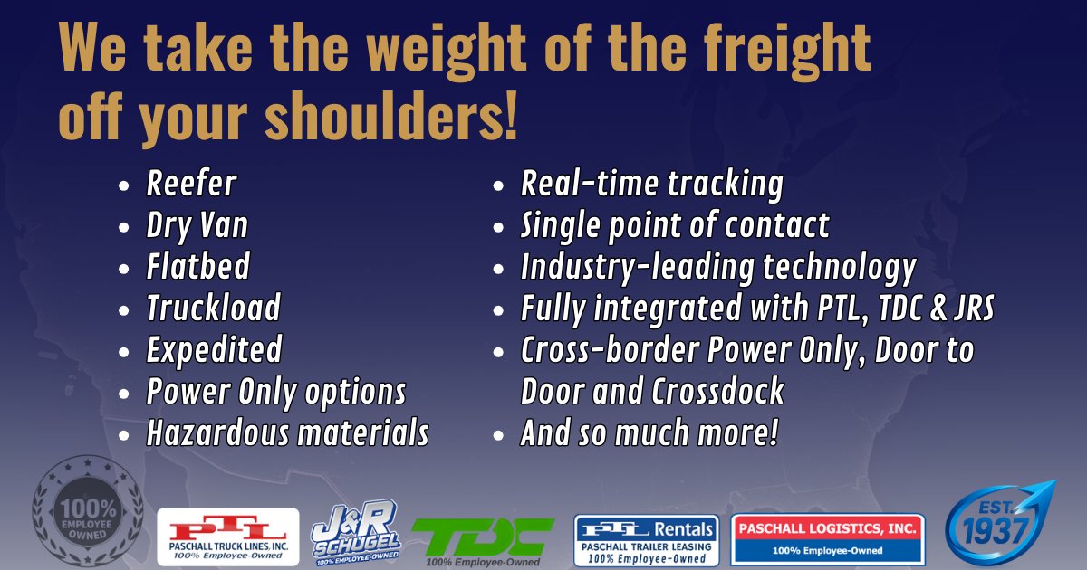 PaschallLogist's tweet photo. We're your one-stop-shop for all your transportation needs! Full stop. 

#EmployeeOwned #ShippingHeroes https://t.co/0Occ9wezeb