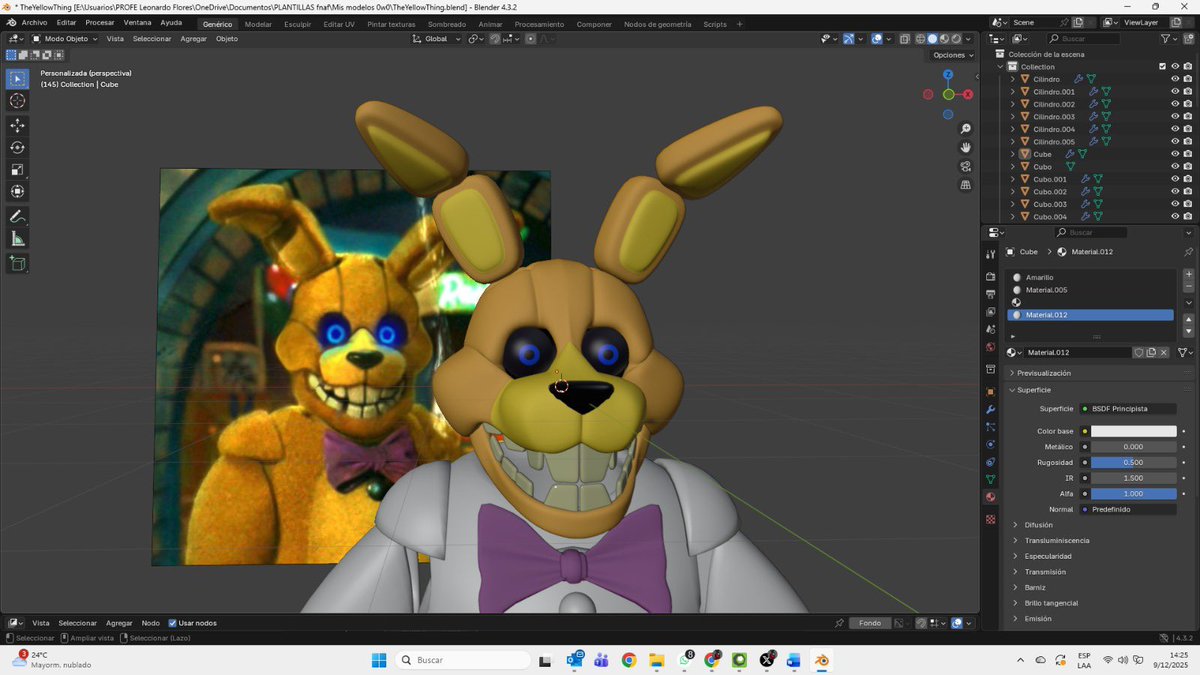 JervasioChe's tweet photo. Ok, I have no idea how I did it, my computer is getting a little lagging xD
@TECKONOCKOY07
Owner of the image edit: @Daveon64
#FNAF #fnaffanart #fnafIntoThePit #theyellowthing #blender #modeling #blender3d #fnafblender https://t.co/A6himFyAAL
