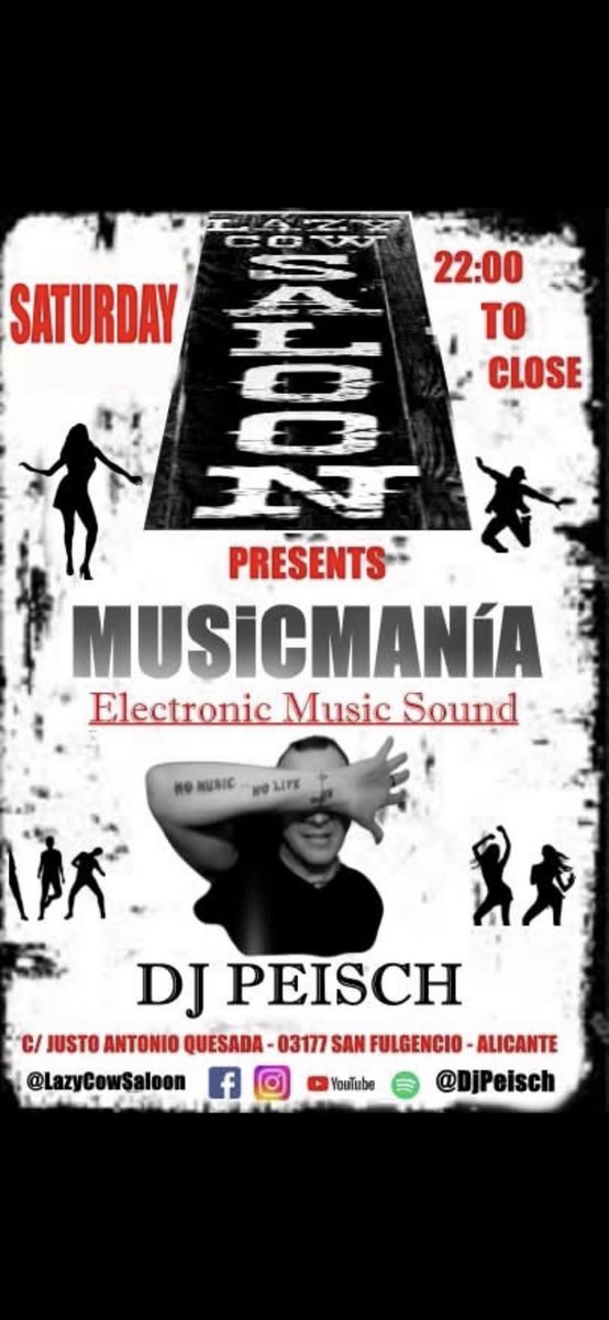 Mañana día 10 , después de la actuación de 

🤘LEGACY🤘

a las 17:30 tenemos 

🔥Musicmanía🔥

Y el próximo sábado 13,

A partir de las 22:00

 🤘MUSICMANIA🤘
          
                    en

🔥Lazy Cow Saloon 🔥

Si te gusta #Bailar..
Este es 🫵 lugar!