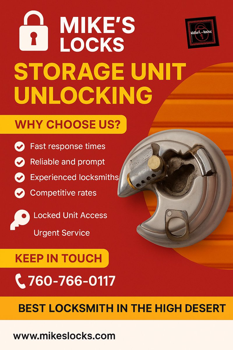 LocksMikes's tweet image. 🔐 Locked out of your storage unit? Mike’s Locks gets you back in fast &amp;amp; damage-free across Victorville, Apple Valley &amp;amp; the High Desert. Quick, reliable, on-site service you can trust.  #MikesLocks #StorageLockout