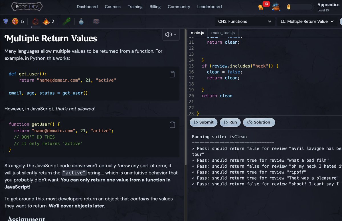 alinawtsui's tweet image. Yesss!  Javascript code pass test for return multiple values in a function.