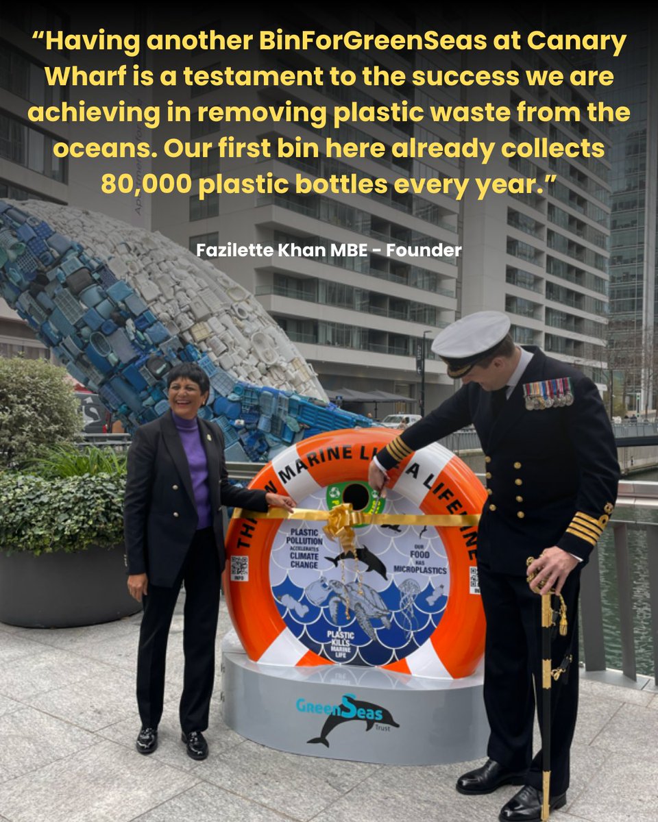 GreenseasOrg's tweet image. It’s been just over a month since we unveiled our second BinForGreenSeas at Canary Wharf — &amp;amp; every day it’s proving why small interventions matter!

Awareness starts with everyday actions, &amp;amp; responsible disposal is where real change begins.

#Recycling #KeepItClean #CanaryWharf