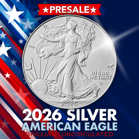 Lock-in now on Presale: 2026 Silver American Eagles from the US Mint! With shipping expected to begin the week of January 12, 2026, these one-ounce .999 fine silver bullion coins are a collector favorite! Don't delay, reserve a single or lot size today >> bit.ly/3KHwmzR