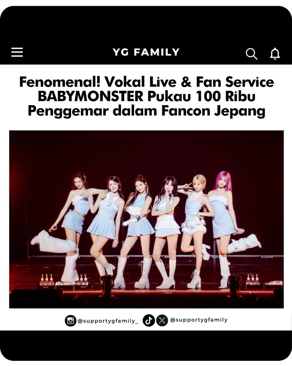 supportygfamily's tweet photo. Fenomenal! vokal live & fan service BABYMONSTER pukau 100 ribu penggemar dalam fancon Jepang.
Cr. jtbc news
☃️
#BABYMONSTER
#yg #ygent #ygentertainment
#Supportygfamily_babymonster https://t.co/F2bhh6w17F