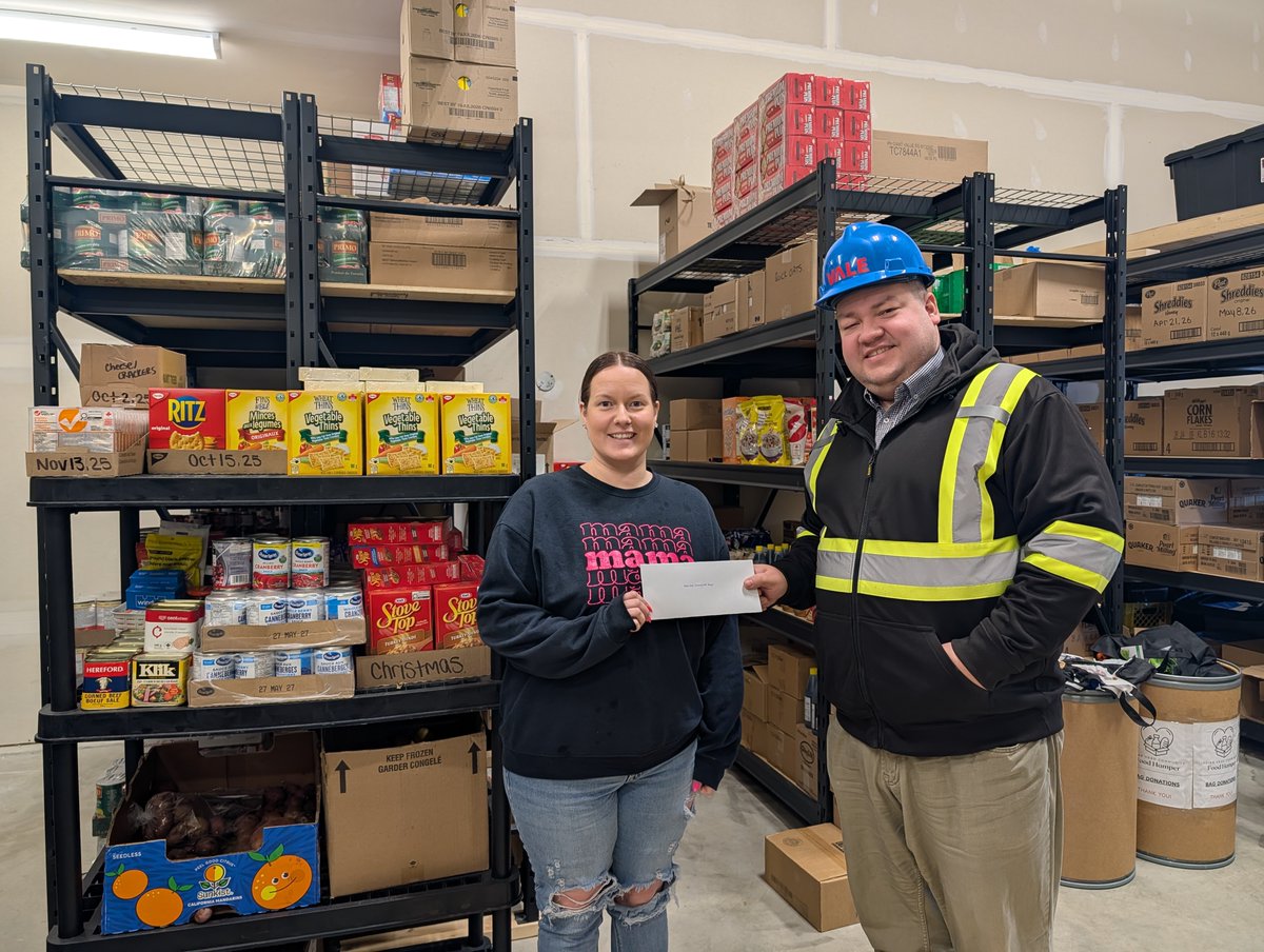 Our team came together this holiday season! 🎄💛

Employees raised $1,090 at our Silent Auction, and Vale matched it — donating $2,180 to the Indian Head Community Food Hamper.

Proud of our crew and the impact they make.

If you can, consider donating to your local food bank.