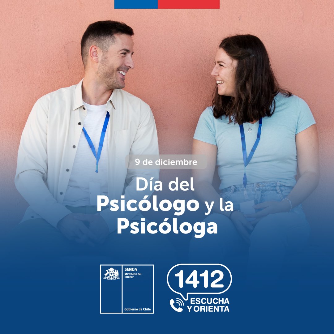 Hoy conmemoramos el Día del Psicólogo y la Psicóloga, quienes cumplen una labor clave en el quehacer de SENDA, implementando iniciativas de prevención y acompañando procesos de recuperación de personas con consumo problemático de sustancias.

¡Feliz día a todos y todas!