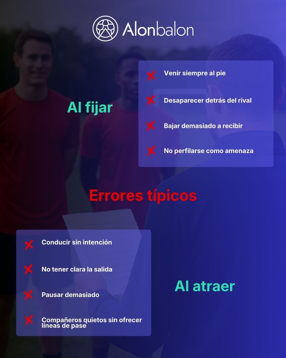 Atracción y fijación NO son lo mismo.
👉 Fijar: mantener al defensor quieto.
👉 Atraer: provocar que el defensor salga de su zona.

El detalle que marca la diferencia en equipos bien entrenados.