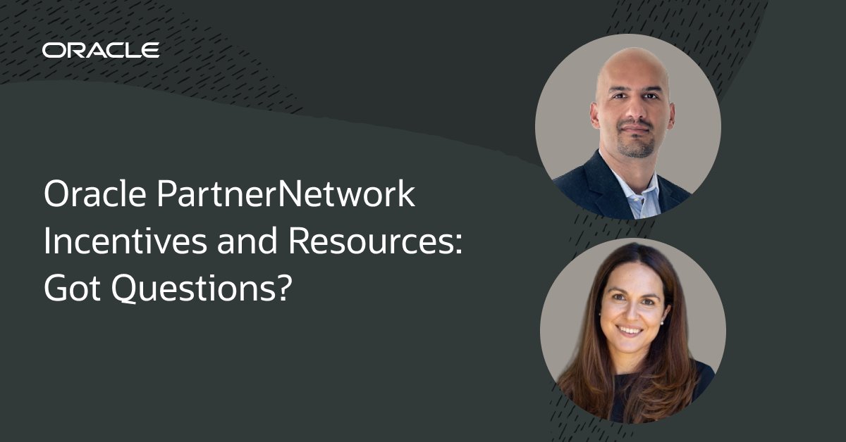 casillasb's tweet photo. Unlock the full potential of your #OraclePartnerNetwork (OPN) membership! Join our upcoming webinar for the inside scoop on the latest OPN incentives, resources, and collaboration tools and get your questions answered! https://t.co/b25q9ZYmbD https://t.co/pyXClpDbTh
