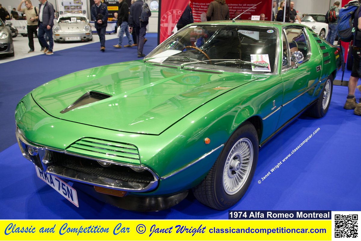 1974 Alfa Romeo Montreal on Alfa Romeo Owners Club stand at the Classic Motor Show. See more from the show in latest issue of Classic and Competition Car magazine. Free at classcompcar.com <a href="/ClassicMotorNEC/">Classic Motor Show</a> #AlfaRomeo #montreal #classiccars #italiancars #classicmotorshow
