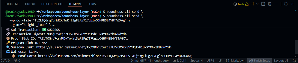 monikayadav1980's tweet photo. π°οΈ p32 // complete
knightβs tour: solved β
badge_03: earned π
another clean transmission from Team Bloop via soundness-cli
signals stable. proof integrity: 100% πβ¨
gratitude uplink β @SoundnessLabs @TheHubKeeper @AWendy12947 β‘
#Proof32 #TeamBloop #KnightsTour #zk https://t.co/zt2RdELhSs