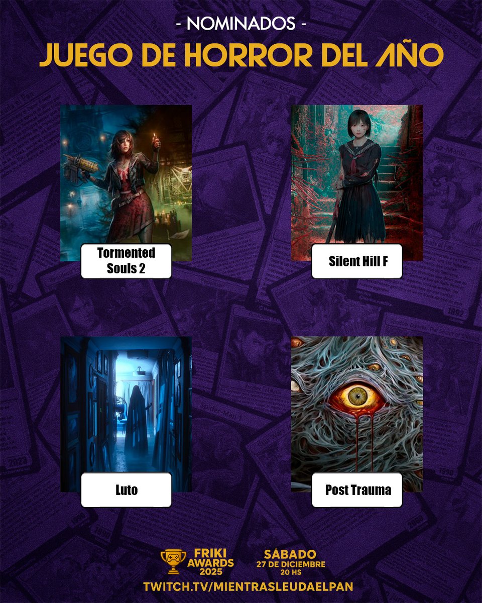 el_gordopastel's tweet photo. 🏆 NOMINADOS – MEJOR JUEGO DE HORROR DEL AÑO | FRIKI AWARDS 2025
Las pesadillas más intensas del año compiten por el trono del terror.
¿A cuál te animás a votar… con la luz apagada? 🔦💀
#FrikiAwards #HorrorGames #TerrorGamer https://t.co/wyCPnViHHO