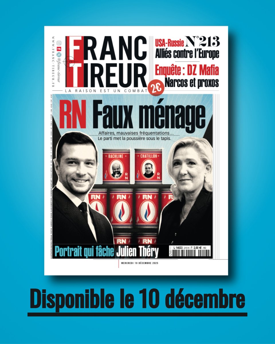 🔔🗞️ À la une cette semaine dans Franc-Tireur n°213

👉 RN : faux ménage
👉 DZ : mafia, narcos et proxos : le dossier de la semaine
👉 Julien Théry : le portrait qui fâche