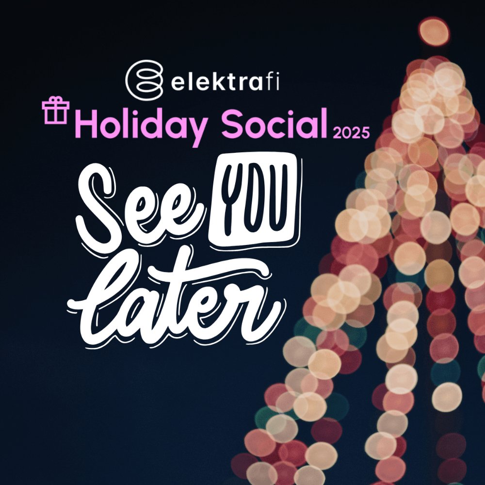 Tonight’s the night! ✨

We can’t wait to celebrate with our partners, clients, and community at the ElektraFi Holiday Social 2025.
If you’re joining us, get ready for good conversations, great energy, and a festive night ahead. 

See you later! 🎁💙