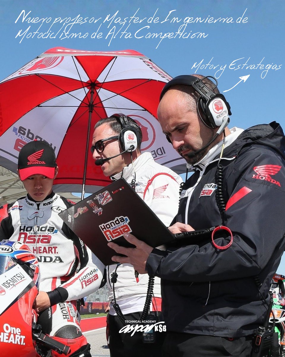 Nuevo profesor del Máster: Jose Manuel Contreras, responsable de Motor y Estrategias. Con más de 20 años de experiencia, trabajó en Ducati Pramac MotoGP y desde 2017 en HRC (Honda Asia). Compartirá con los alumnos experiencia en motores, electrónica y estrategias de control