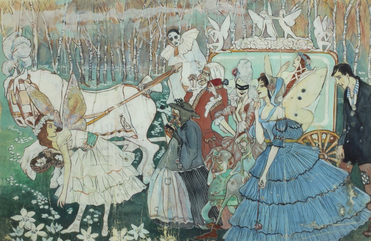 polmastersofart's tweet photo. Maria Pawlikowska-Jasnorzewska - Ilustracja do bajki (Legenda) (akwarela na papierze, 23 x 35 cm), 1914, Muzeum Literatury w Warszawie. #PolishMastersofArt https://t.co/RBaFjnQqC3