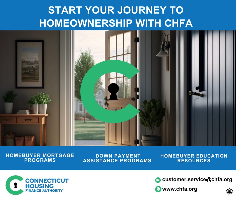 Did you know? CHFA offers homebuyer mortgage programs for eligible homebuyers in Connecticut. 

Start your homeownership journey with CHFA today! Visit CHFA.org to learn more about our programs.

#MortgagePrograms #HomebuyerEducation #Homeownership #CHFA