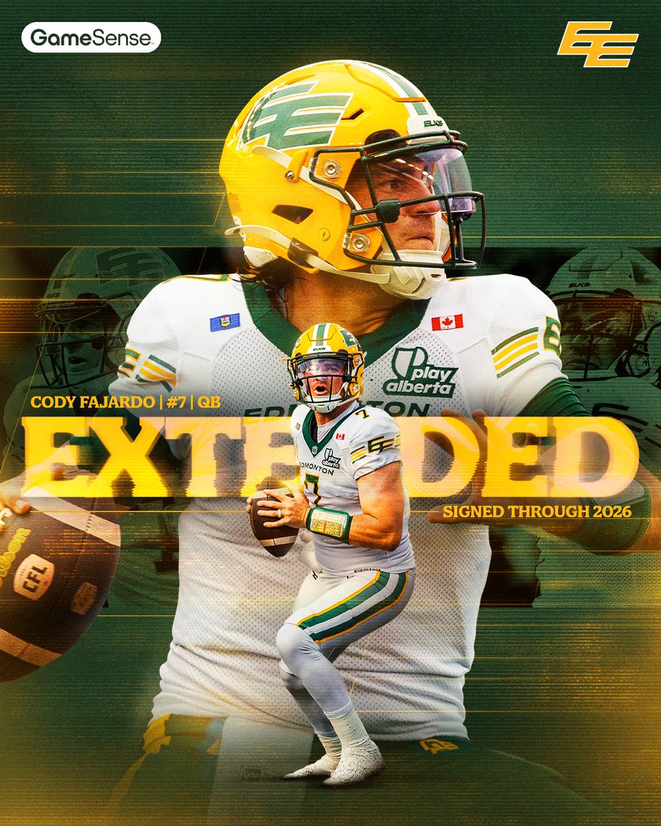 GoElks's tweet photo. The league’s most accurate passer is back with the EE 🎯

We've extended QB Cody Fajardo through the 2026 season!

FULL DETAILS | https://t.co/MN4idVlj0R 

#GoElks | @AGLC https://t.co/CMIYNk7wjt