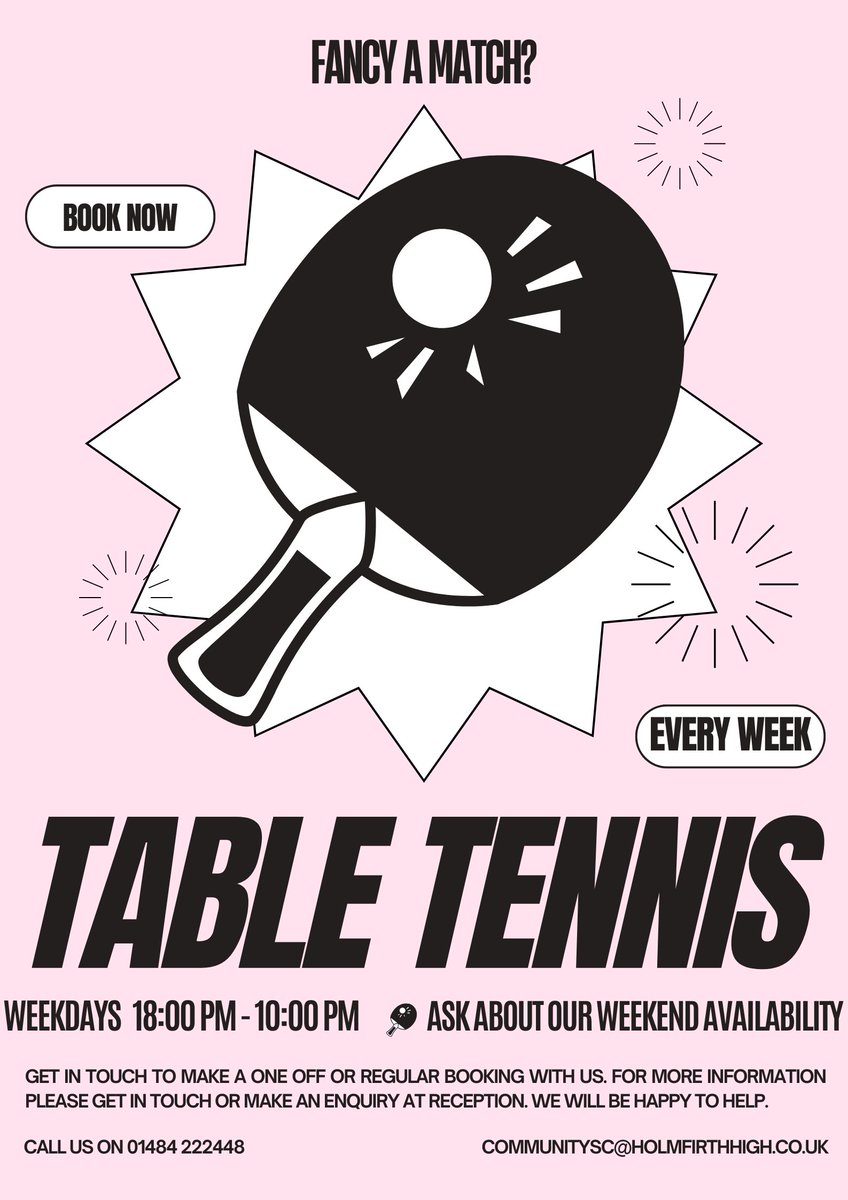 CentreHolmfirth's tweet image. Please get in touch to book, we are more than happy to help.
#HOLMFIRTHEVENTS #PINGPONG #BACKHAND #GETACTIVE #GROUPFUN