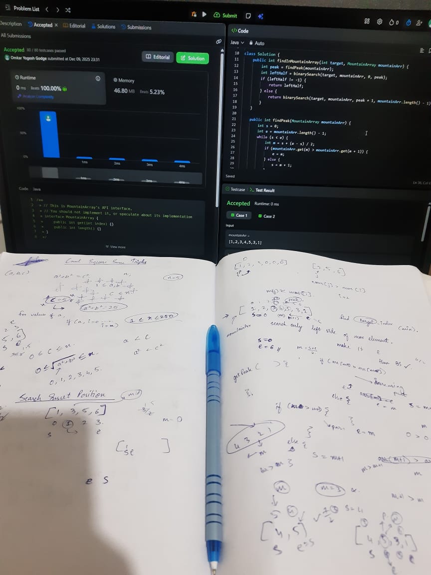 omkarstwtss's tweet image. Day 5: Finally cracked my first LeetCode HARD! 🚨

Problem: Find in Mountain Array 🏔️

I got stuck on edge cases, but breaking it down on paper  saved me.

Best feeling ever. 😤

Do you remember your first Hard problem??? 👇

#Java #100DaysOfCode #LeetCode