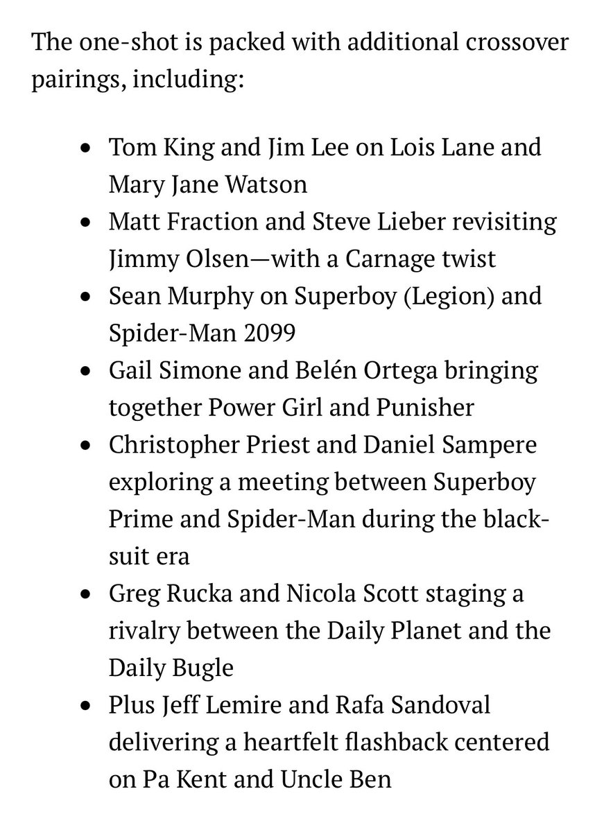 Superman / Spider-Man originally announced with covers and creatives 

Main story by Waid and Jimenez with additional stories listed below: