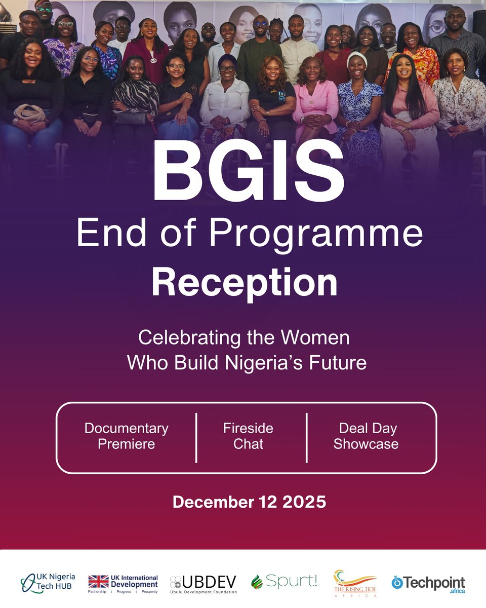 bgi_startups's tweet photo. We’re closing a powerful 4-month journey with our first BGIS cohort and opening the door to new partnerships.

Join us Dec 12 for the Women Who Build documentary premiere, founder spotlights, ecosystem conversations, and the Deal Day Showcase with @RisinTideAfrica

RSVP in bio. https://t.co/N40krOGebn