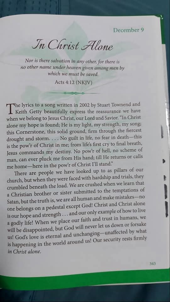 Godwakeupcall's tweet image. December 9
IN CHRIST ALONE

#KeyText: Acts 4:12
#By: Brenda Walsh 
#OneMinuteDailyDevotional