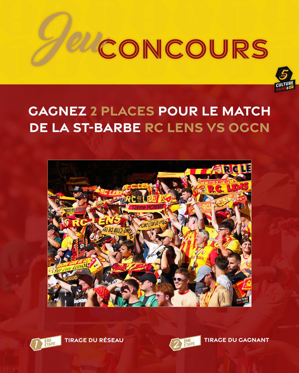 CultureSangEtOr's tweet image. [Jeu concours | 🎁]

Aushopping Noyelles, partenaire officiel du #RCLens vous offre 2 places pour Lens - Nice !

Pour participer :
➡️ Suivez @CultureSangEtOr
➡️ Partagez + mentionnez un ami en commentaire

🏆 TAS et annonce du gagnant le 12/12/2025

Bonne chance 😉

#RCLOGCN 🔴🟡