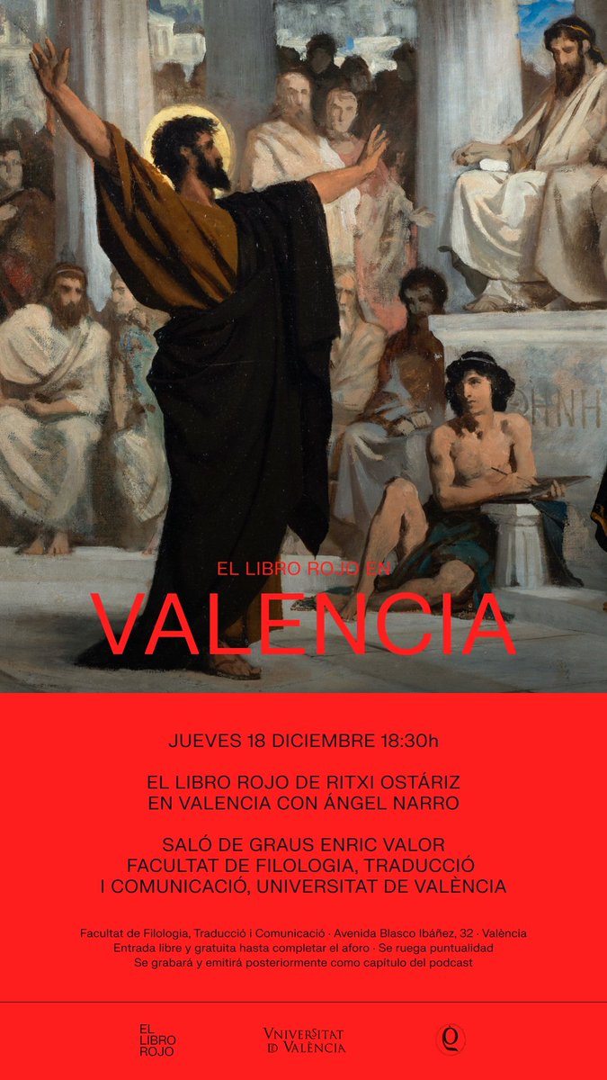 Volvemos a encontrarnos, VALENCIA. Será el jueves 18 de diciembre a las 18:30, en el Saló de Graus Enric Valor de la Facultat de Filologia, Traducció i Comunicació de la Universidad de Valencia, junto a <a href="/AngelNarroUV/">Ángel Narro</a>, grabando en directo un nuevo capítulo de <a href="/ElLibroRojoR/">El Libro Rojo</a>.