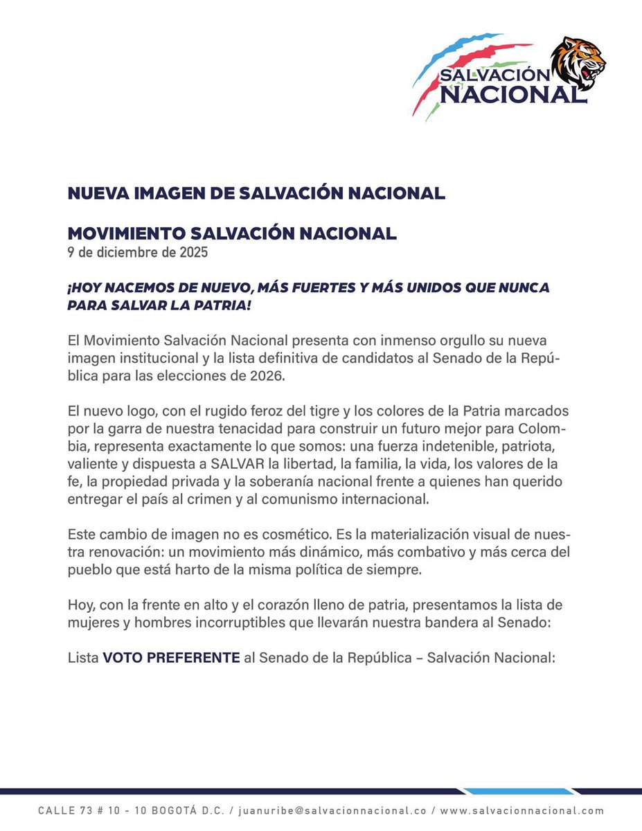 Tras su alianza con Abelardo de la Espriella Salvación Nacional presenta su nuevo logo ¿Qué les parece?