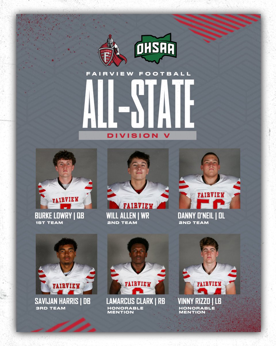 From August heat to playoff lights, these six Warriors earned every bit of their All-Ohio recognition. 

Fairview is proud of you. Thank you for representing our community with excellence.

#WarriorPride