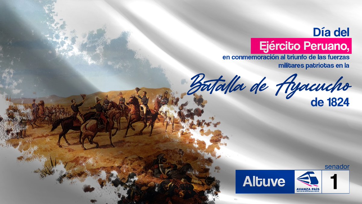 altuvePE's tweet photo. Hoy día de nuestro Ejército  recordamos  la Batalla de Ayacucho donde se consolidó la emancipación de nuestro continente. El orbe virreinal que nos rigió tres siglos y los peruanos realistas que lo defendieron con valor desde ese día se sumaron a los peruanos patriotas para juntos construir la nación mestiza.
Honremos al @EjercitoPeru heredero de esa historia, brazo fuerte y mano amiga de todos los peruanos.