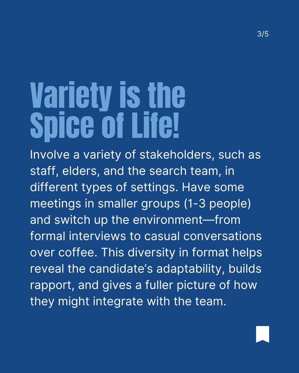 BlueSearchCo's tweet photo. Tips for better ministry interviews:

💡 Get creative with your ministry hiring process.

✔️ Go deeper for better outcomes.

🖥 See slides for ways to enhance your interview experience.

We are here for you! How can we help?

Reach out today:
📱719-602-6884
✉️malcolm@bluesearch.co

#pastorsearch
#searchteam
#ministryjobs
#interviewtips