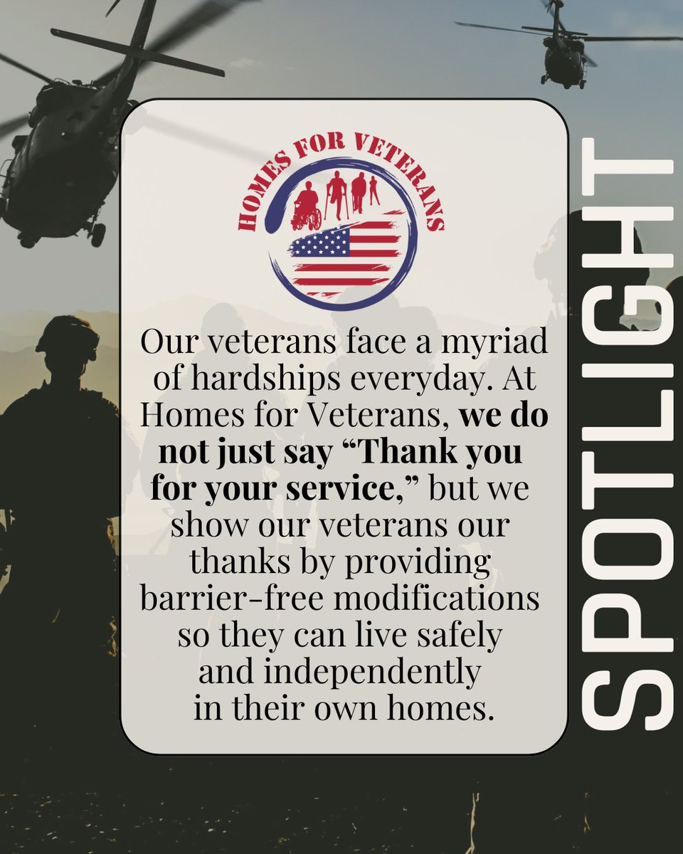 <a href="/homes_veterans/">Homes for Veterans</a> fund anything that will remove a barrier from a disabled veteran’s home so that they can live their everyday life freely. Our veterans served and sacrificed for our freedom and now it is our turn to serve them. 

Check out our other partners: