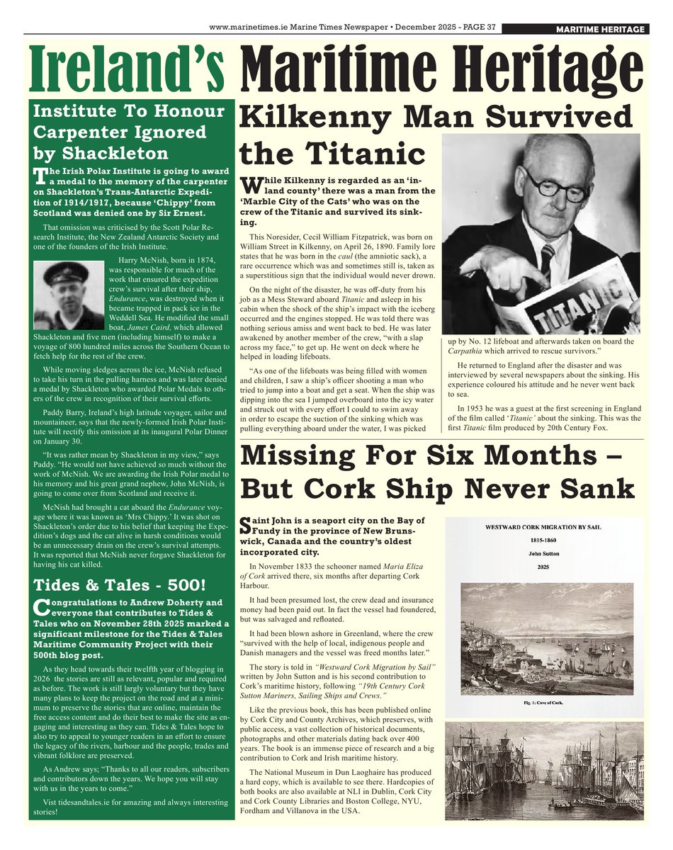 #Maritime #heritage - the cultural, historical and natural legacies tied to the sea and to the land... All reported in the only Irish publication to do so - the MARINE TIMES. A full page in every edition. December issue out now in print and online.