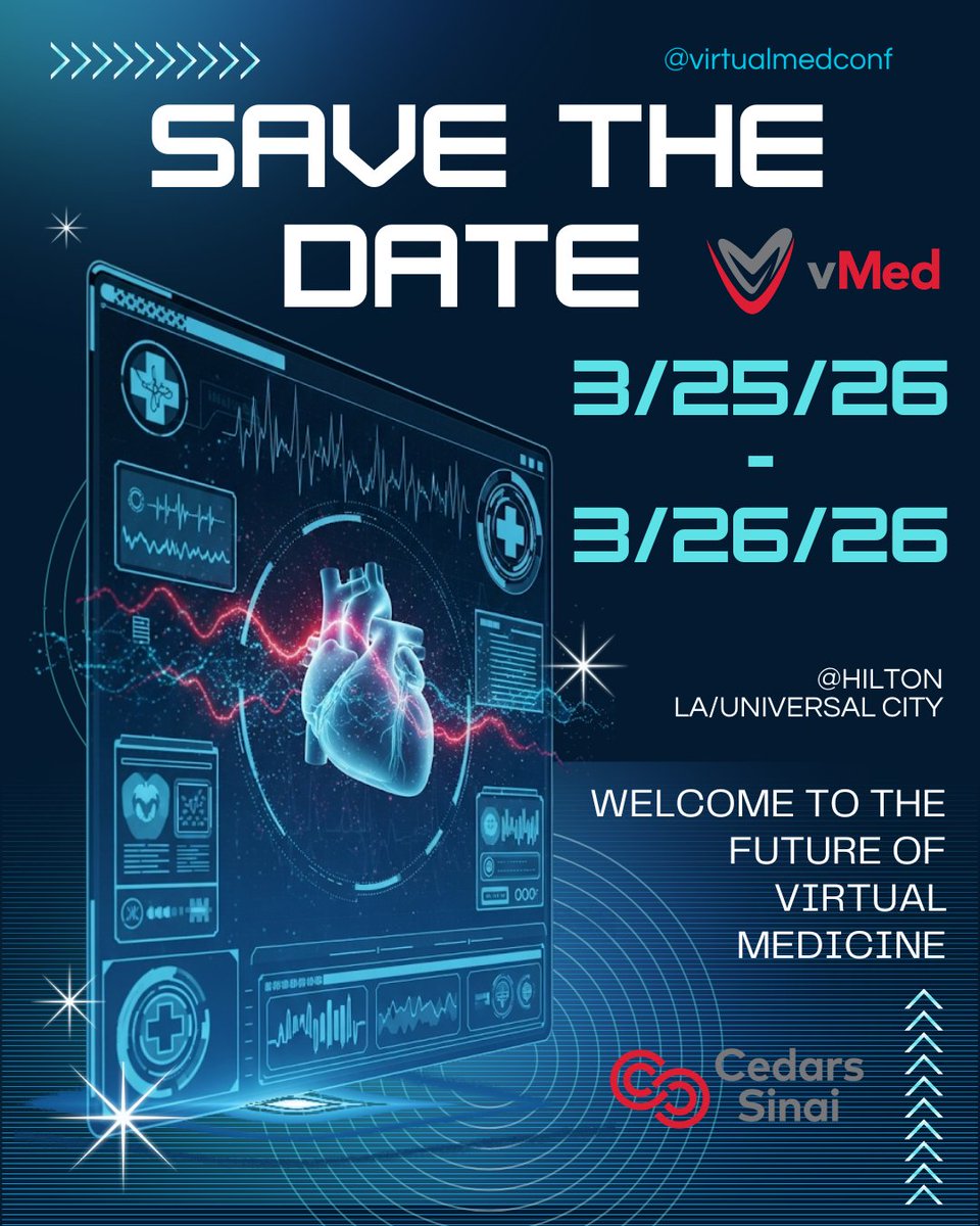 ⏰ Reminder that #vMed2026 is happening March 25–26, 2026, at the Hilton LA/Universal City!
Join us to explore the future of digital health technologies!
🔗 Follow <a href="/virtualmedconf/">Virtual Medicine</a> for event updates.
🎟️ Register now — link in bio.

#VR #AI #Wearables #Conference #DigitalHealth