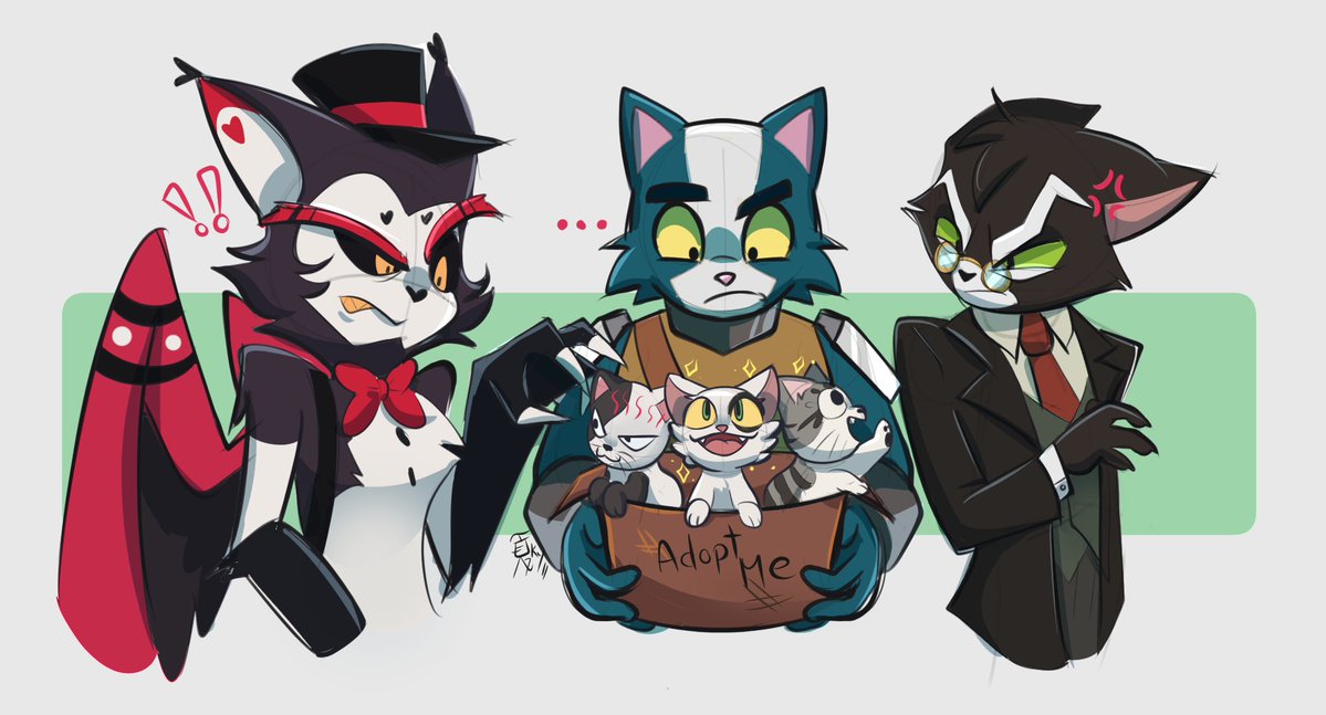 Tres amargados 👹Tres gatitos🐱
Un desmadre 💢
(Y bien decian que los gatos ayudaban a relajarse xd)