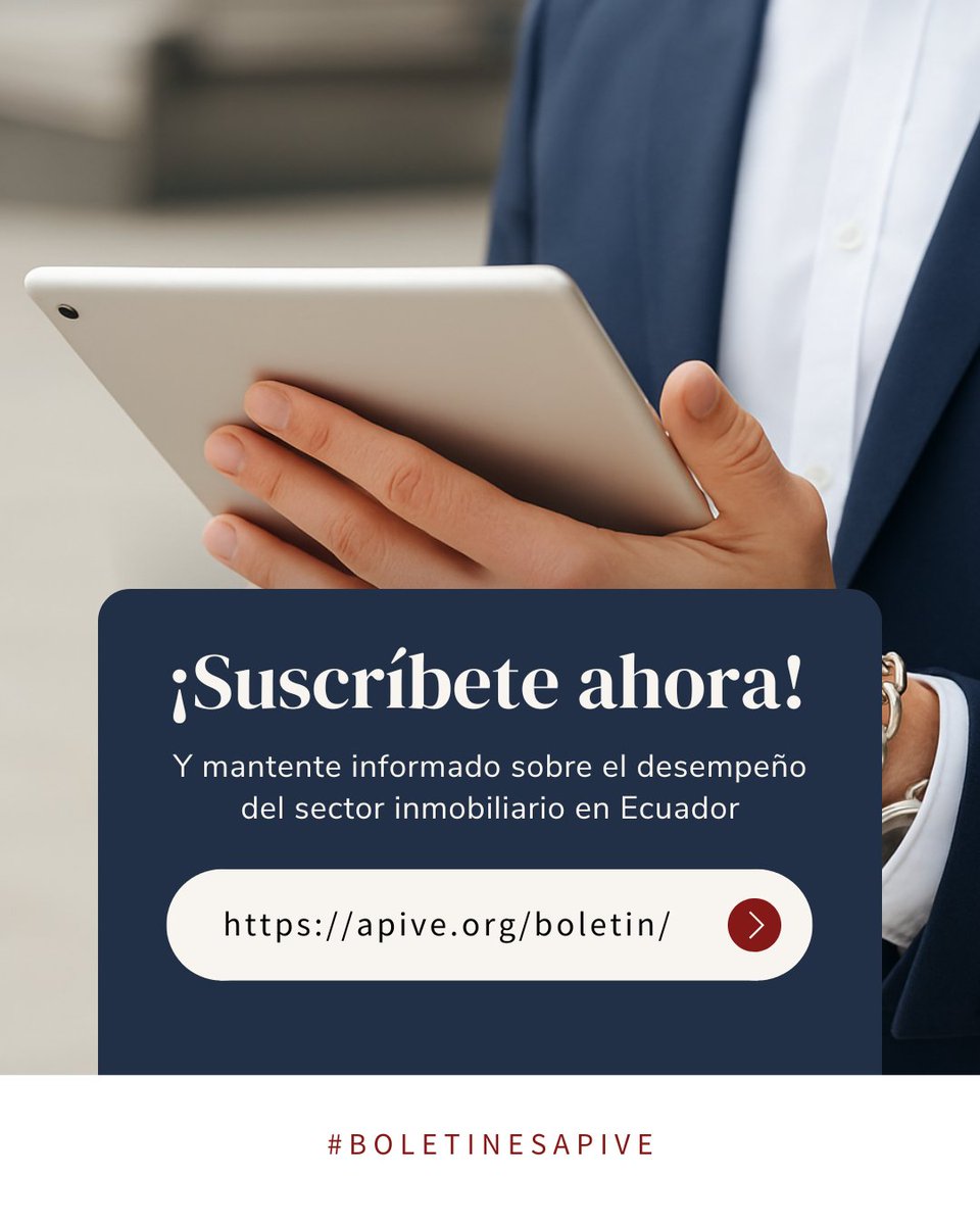 ¿Sabías que #APIVE comparte indicadores clave y tendencias del #SectorInmobiliario en #Ecuador? La información mueve al sector, y nuestro boletín te da acceso a análisis actualizados que marcan tendencia.

📩 Suscríbete aquí 👉 apive.org/boletin/

#BoletinesAPIVE