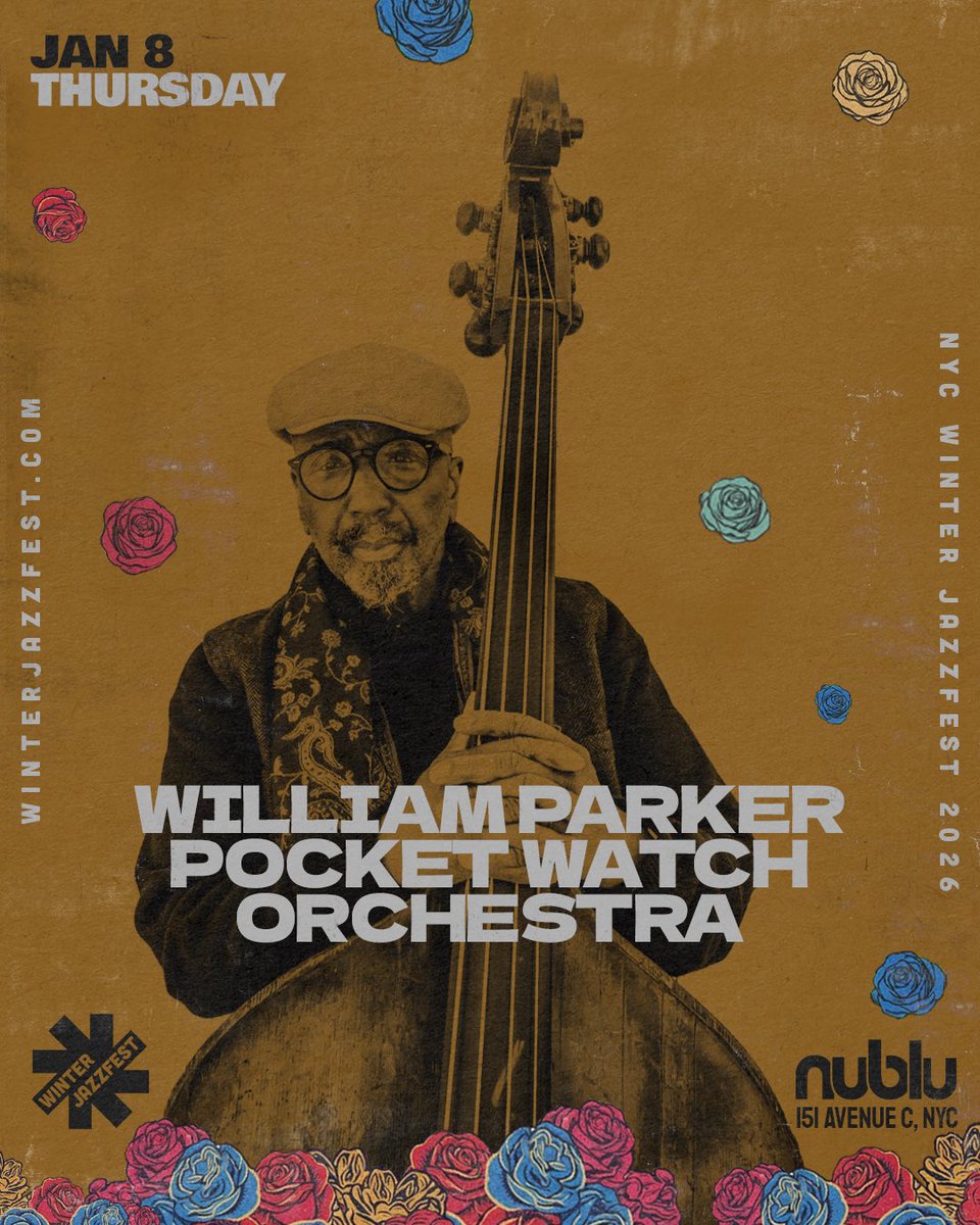 NYCWJF's tweet image. 🌹🌹 January 8 – William Parker Pocket Watch Orchestra (10:00 PM) / Tomoki Sanders (11:30 PM)
At NuBlu, Winter Jazzfest opens with a late night double bill highlighting the living continuum between soul-driven expression and avant-garde exploration.