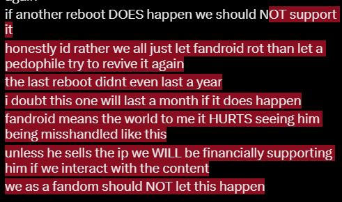 FoxUros98292's tweet photo. hey so uh #fandroid fandom please ignore any efforts griff is trying to make to "revive" fandroid
he isnt selling the ip
hes getting people to work for him so he could get every last penny he can out of people like us before he dips again https://t.co/LQByRaCe5t