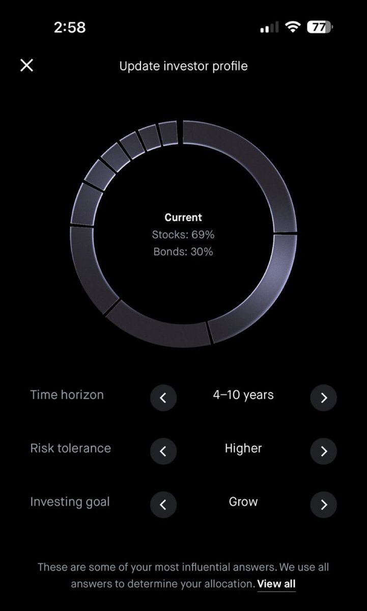 RayDividends's tweet image. Here is my current allocation for my $HOOD Managed Account. 

Remember, I’m 68 years old so my Time Horizon is shorter than most here would set.