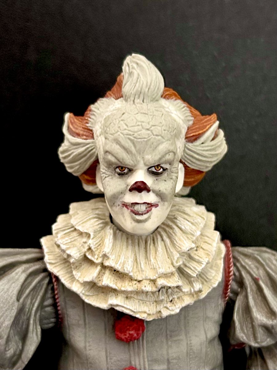 patrickjesson's tweet image. Been working on this for a bit. Taking awhile due to be so busy, but almost finished. I’m resculpting and repainting the Neca Pennywise the Clown.  Resculpted his face by hand using Apoxie Sculpt.  Here’s work in progress pics #It #ITWelcomeToDerry #pennywise #customactionfigures