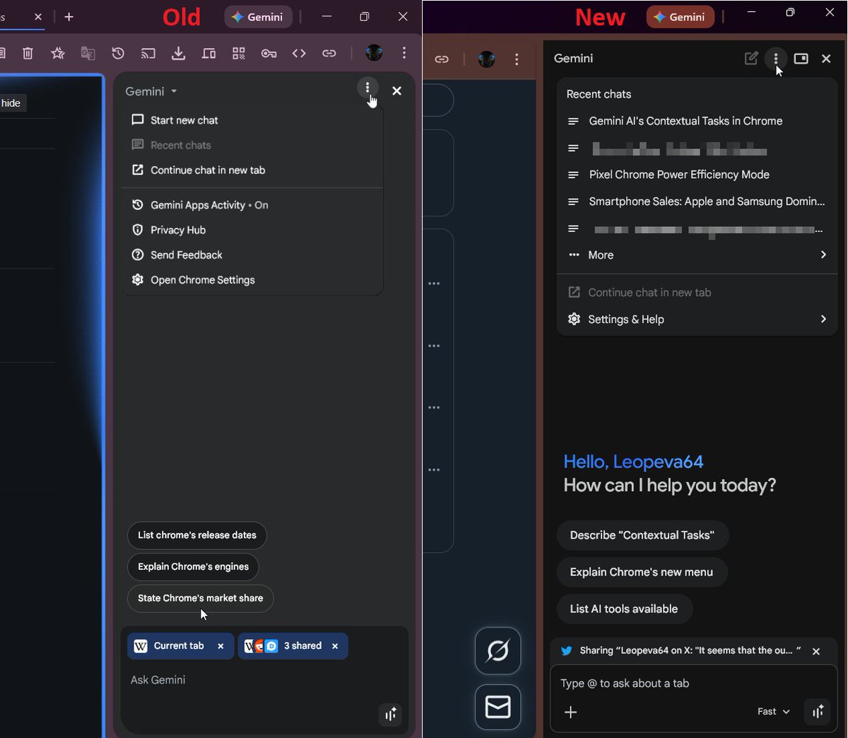 Google has redesigned the Gemini side panel in Chrome. The 3-dot