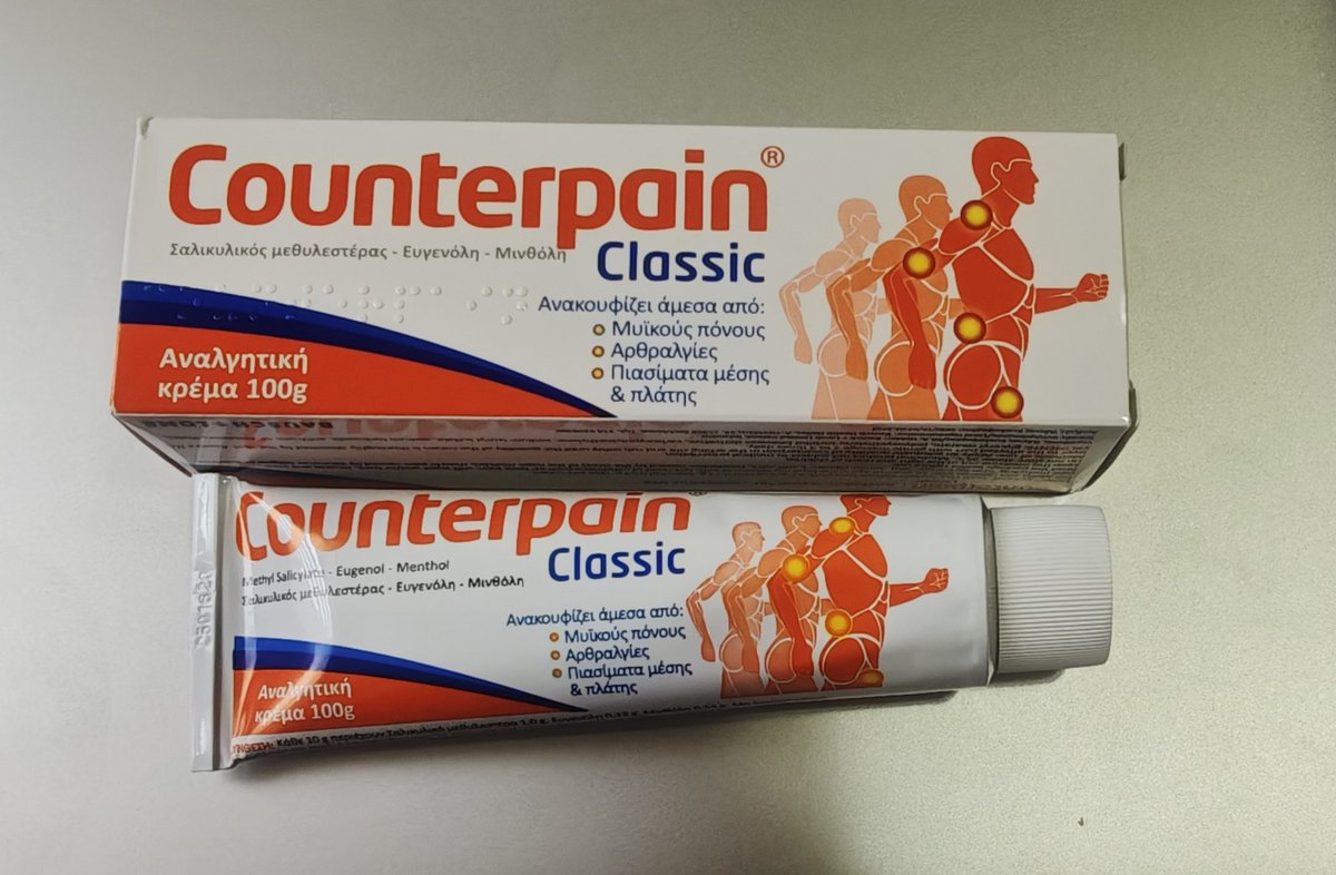 apetras2010's tweet photo. Counterpain analgetska krema 100 g – Classic

Opis:
- Topikalna krema za ublažavanje bolova u mišićima i zglobovima.
- Aktivni sastojci: metil salicilat, eugenol, mentol.
- Formulisana za brzo lokalno olakšanje kod:
  - mišićnog bola
  - artralgija (bolov
064/39-30-694 , 2500 din https://t.co/rlcocMyRwK