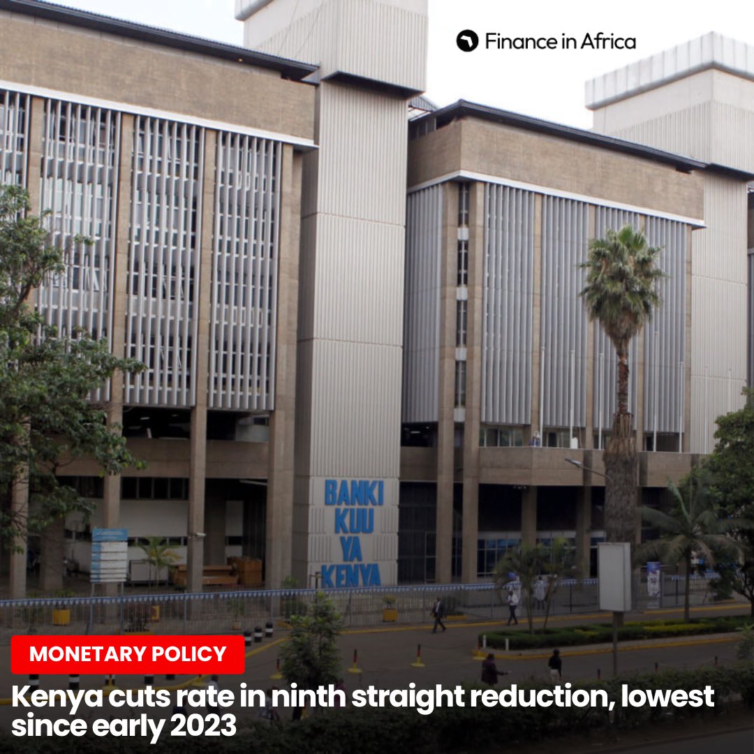 Kenya’s central bank lowered its benchmark interest rate to 9.00% from 9.25%, marking its ninth consecutive cut and taking borrowing costs to their lowest level since January 2023.

Full story: financeinafrica.com/insights/kenya…
