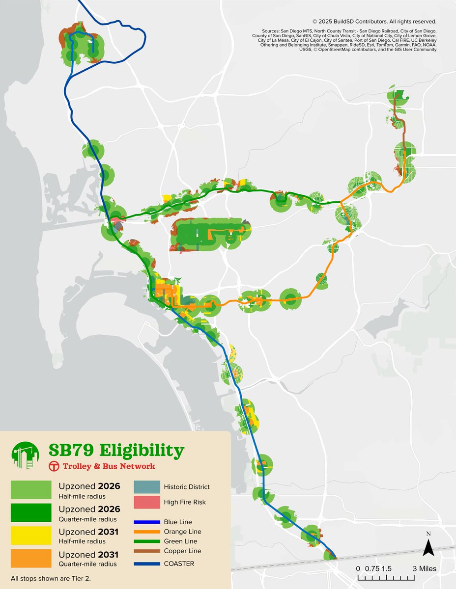 BuildSDorg's tweet image. Our SB79 map is up!!!

Check it out here buildsd.org/legislation

We are posting short essays and explainers of the bill. And are slowly polishing and adding opt in delays to the map. 

Our first explainer is "SB79 Deconstructed - Which stations count and why?"

Check it out!