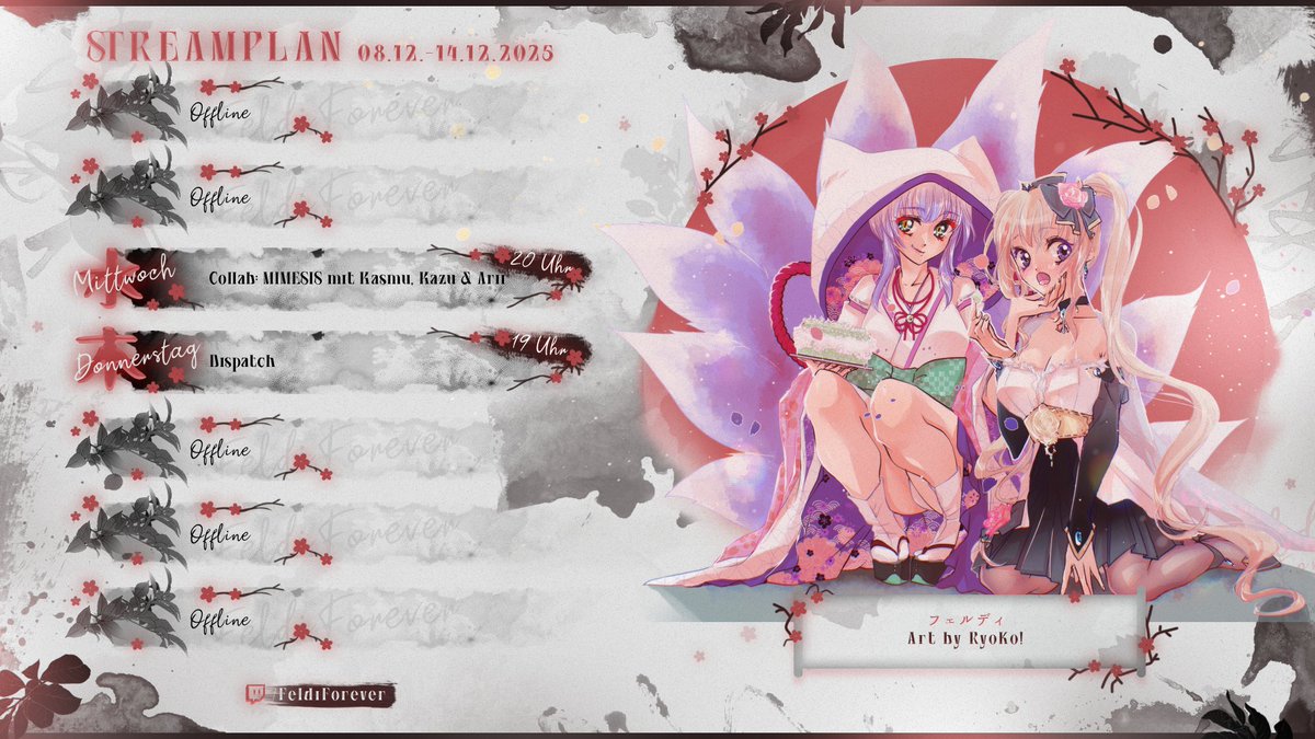 ⛩️Streamplan 08.12. - 14.12.2025

🕶️Mi: MIMESIS mit <a href="/KasmudanEpic/">Kasmudan</a> , <a href="/Kazuumiie_/">Kazuumiie</a> &amp; <a href="/bamb_arii/">BambArii || Dormouse Vtuber 🐿️🪻</a> 

🚨 Do: Dispatch

See you auf der Lila Plattform 💚!