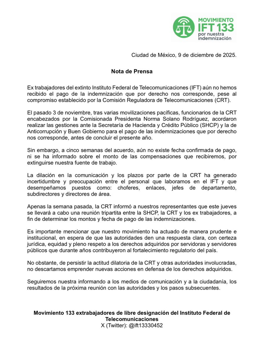 ift13330452's tweet photo. Nota de prensa 091225 ⁦@CRTGobMX⁩ ⁦@hacienda_mx⁩ ⁦@Hacienda_Mexico https://t.co/B7vPITXciX